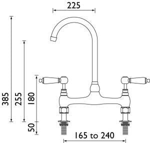 Traditional Kitchen Bridge Mixer Tap - Metal Levers