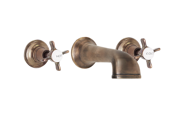 Heritage Basin Three Hole Set with Concealed Spout - Cross Handles