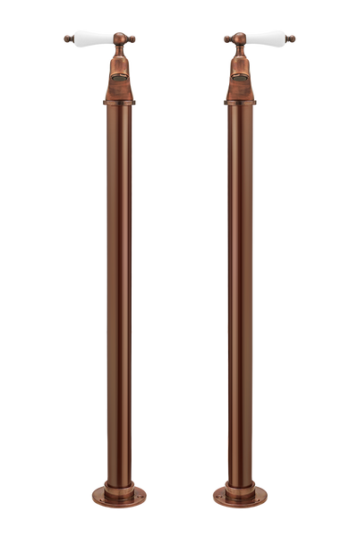 Vintage Bath Pillar Taps On Pipe Stands - Cross Handles