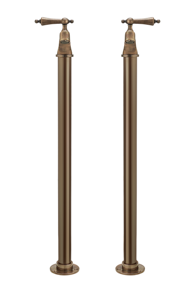 Vintage Bath Pillar Taps On Pipe Stands - Cross Handles