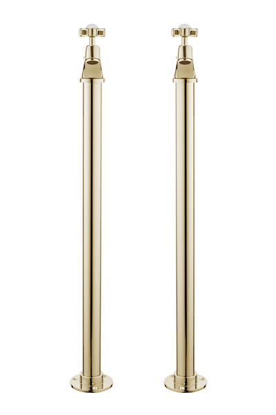 Vintage Bath Pillar Taps On Pipe Stands - Cross Handles