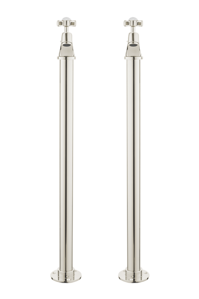 Vintage Bath Pillar Taps On Pipe Stands - Cross Handles