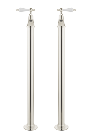Vintage Bath Pillar Taps On Pipe Stands - Porcelain Levers