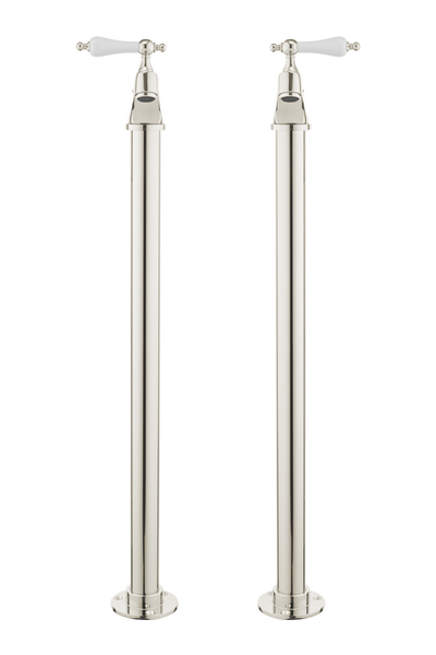 Vintage Bath Pillar Taps On Pipe Stands - Cross Handles