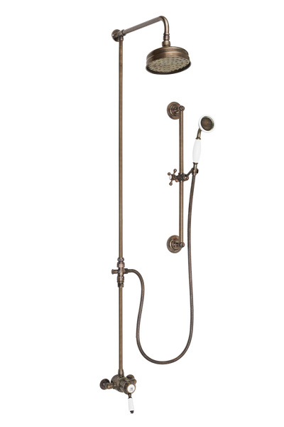 Heritage Shower System Arm Rose Diverter & Flexible Kit - Porcelain Lever