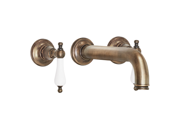Wall Three Hole Lever Taps With Bath Spout - Porcelain Levers